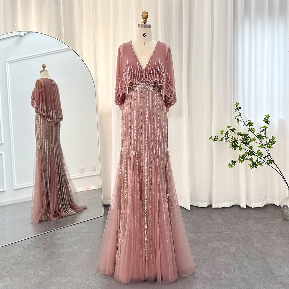 Luxury Pink Mermaid Dubai Evening Dresses with Cape SS284