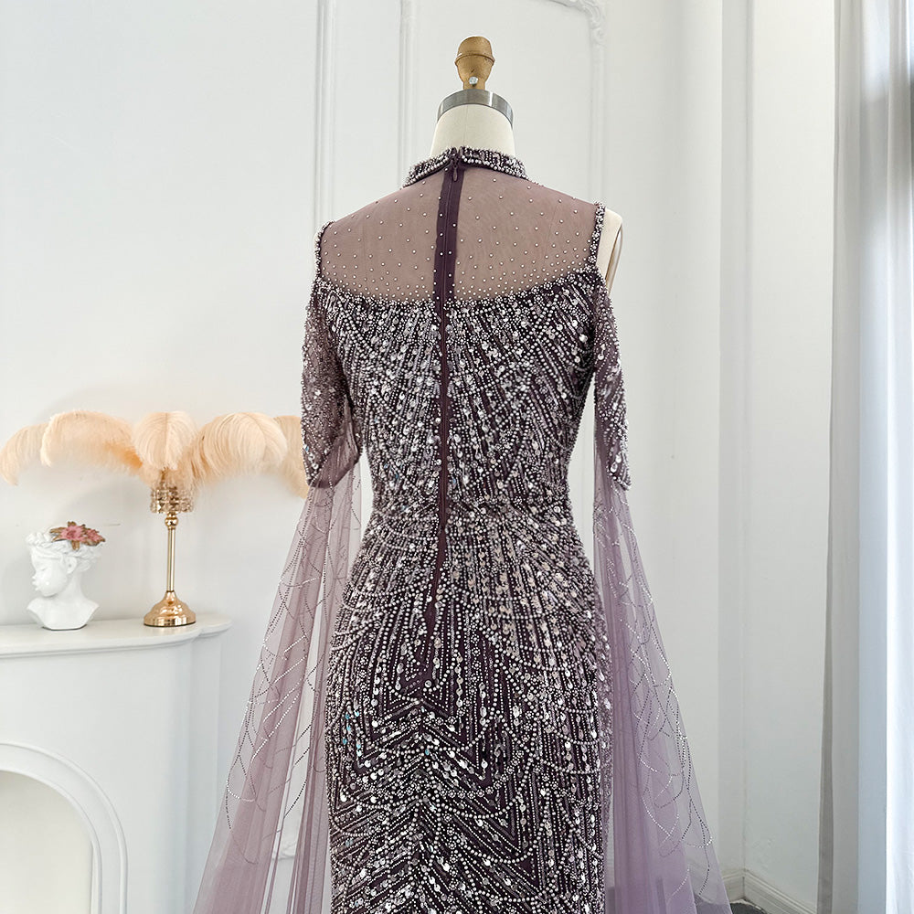 Luxury Sage Green Evening Dress with Cape Sleeves SS205