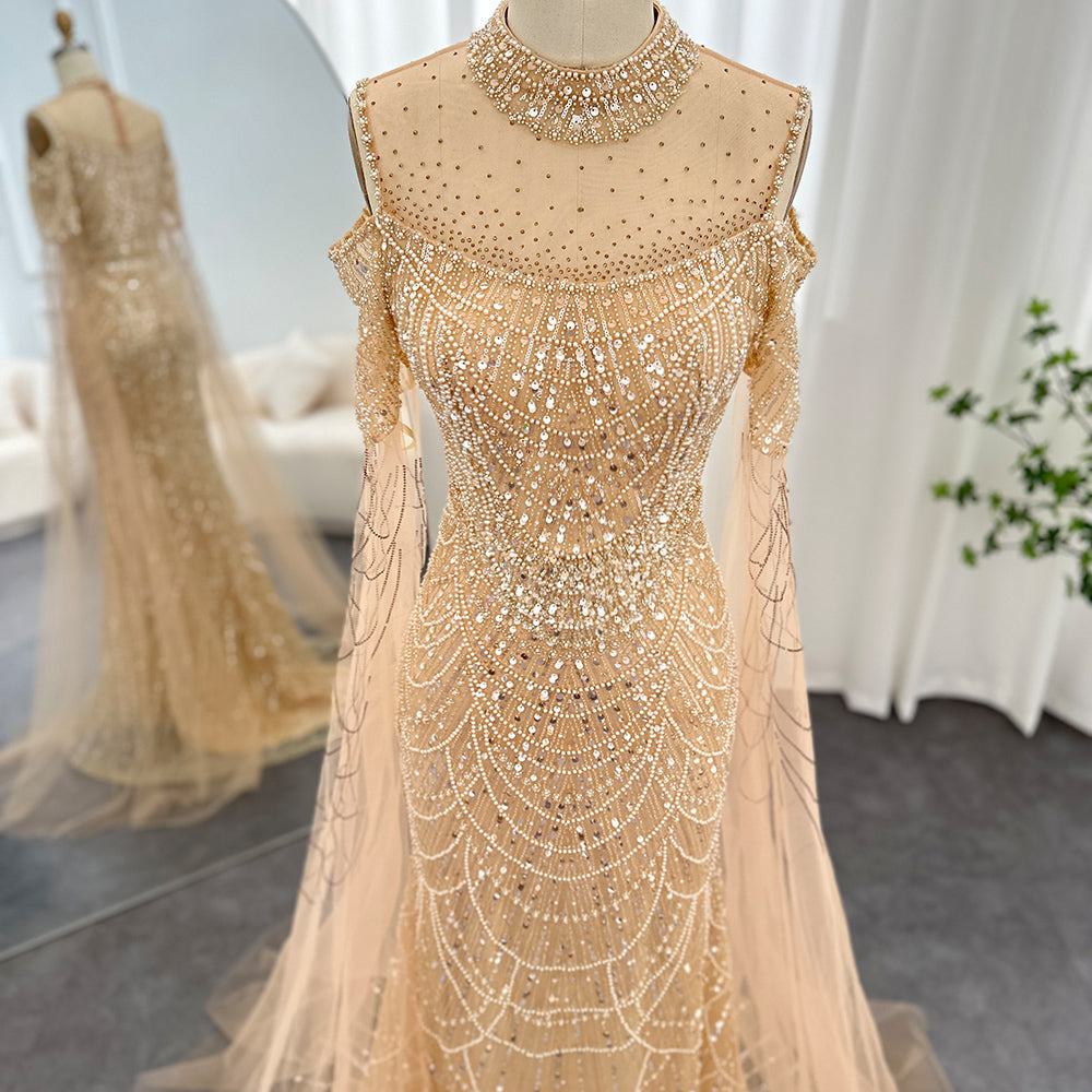 Luxury Sage Green Evening Dress with Cape Sleeves SS205