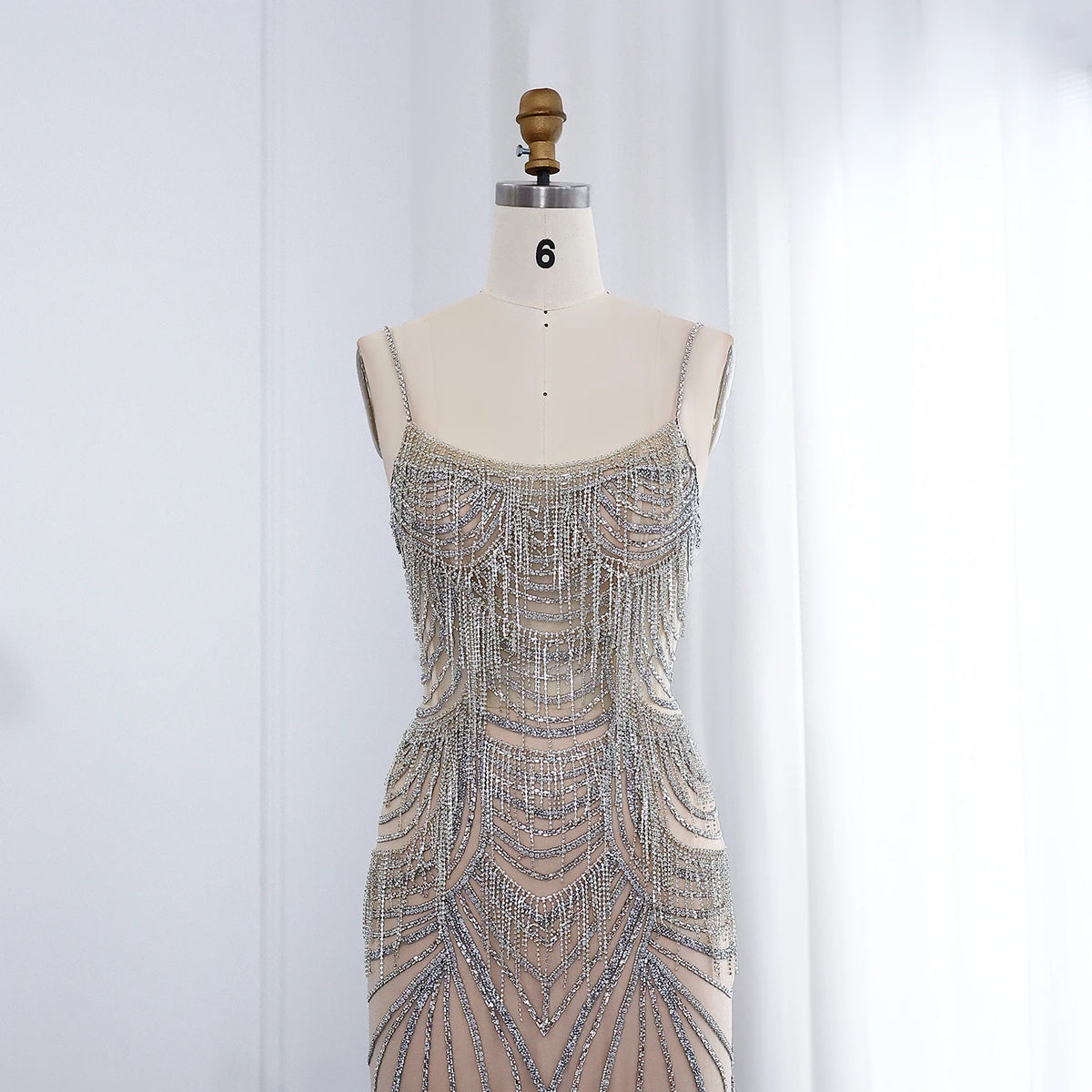Luxury Tassel Mermaid Evening Dress with Spaghetti Straps SS029