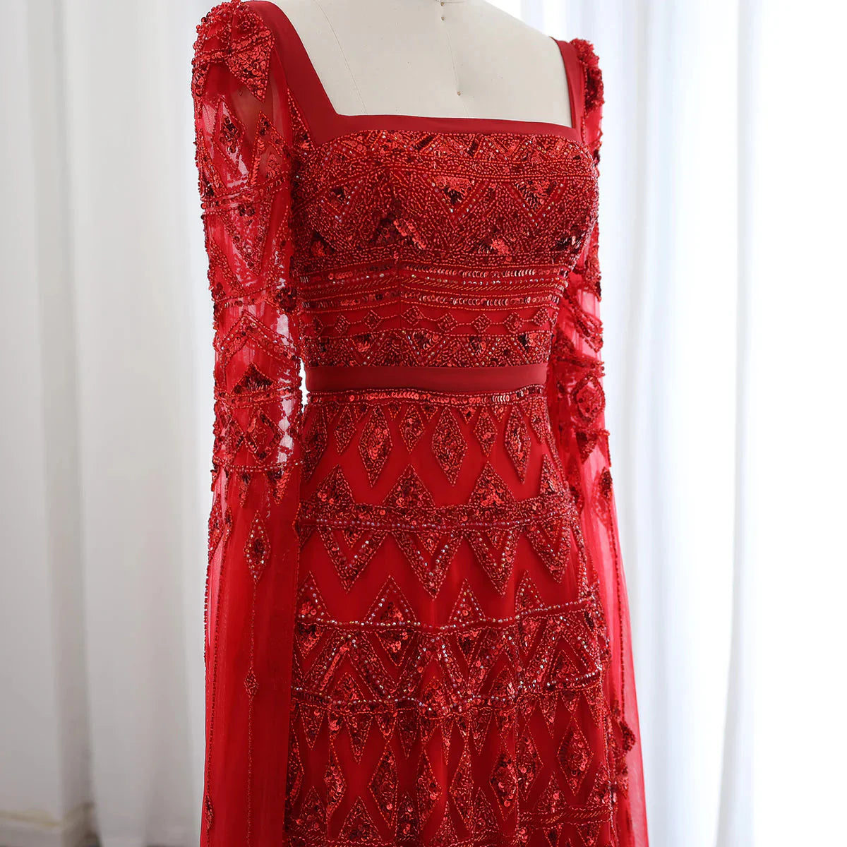 Luxury Wine Red Arabic Burgundy Evening Dress with Cape Sleeves 2024 Elegant Dubai Women Wedding Party Gowns SS461