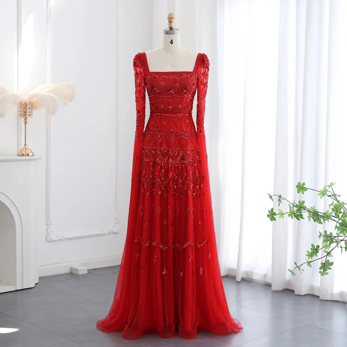 Luxury Wine Red Arabic Burgundy Evening Dress with Cape Sleeves 2024 Elegant Dubai Women Wedding Party Gowns SS461