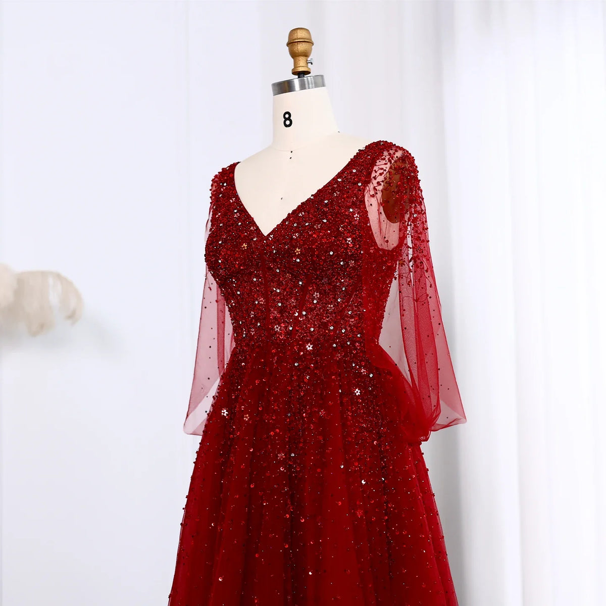 Luxury Wine Red Dubai Evening Dresses with Cape Sleeves SS583