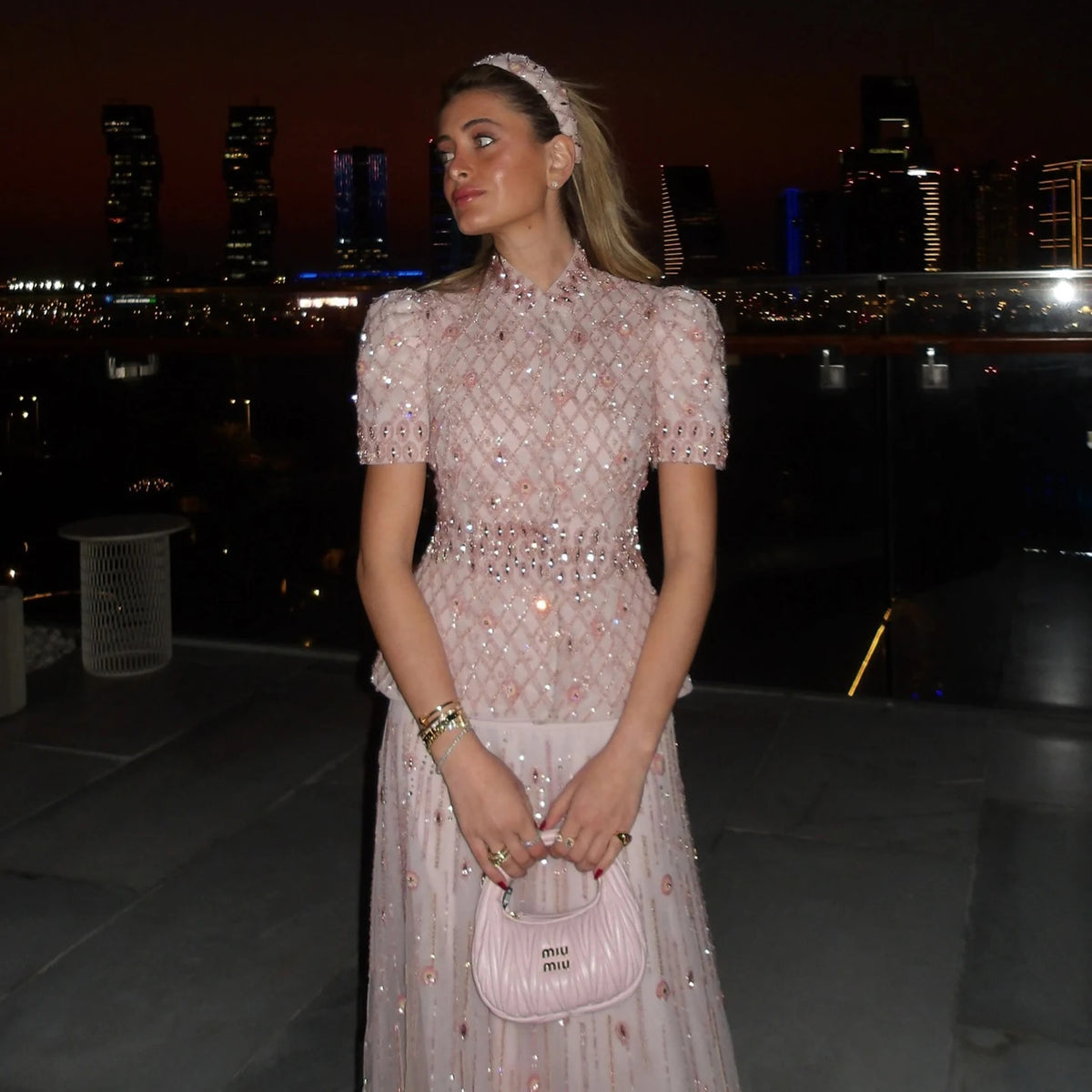 Elegant Pink Plaid Two Piece Crystal Evening Dress SS546