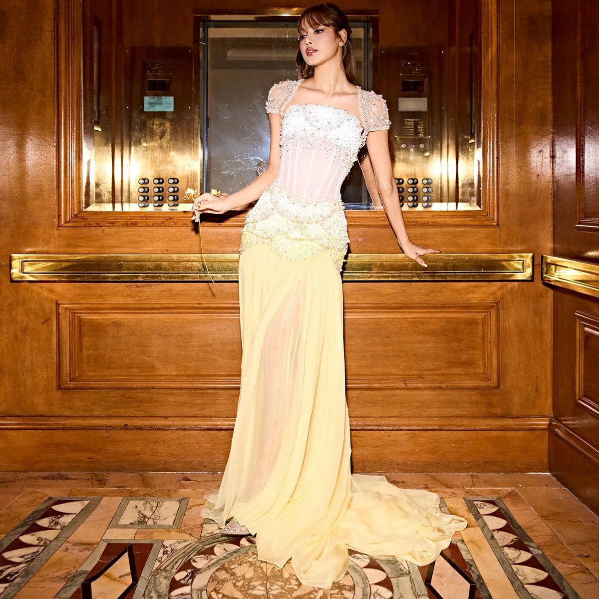 Elegant Beaded Strapless Evening Dress SS286