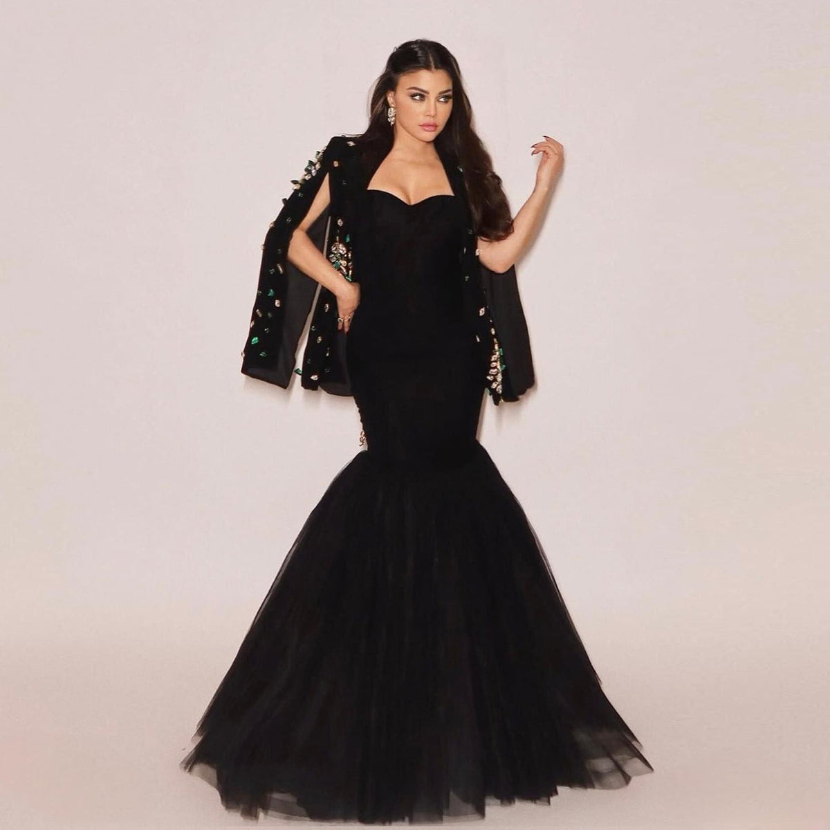 Elegant Black Rhinestone Evening Dress with Jacket SS561