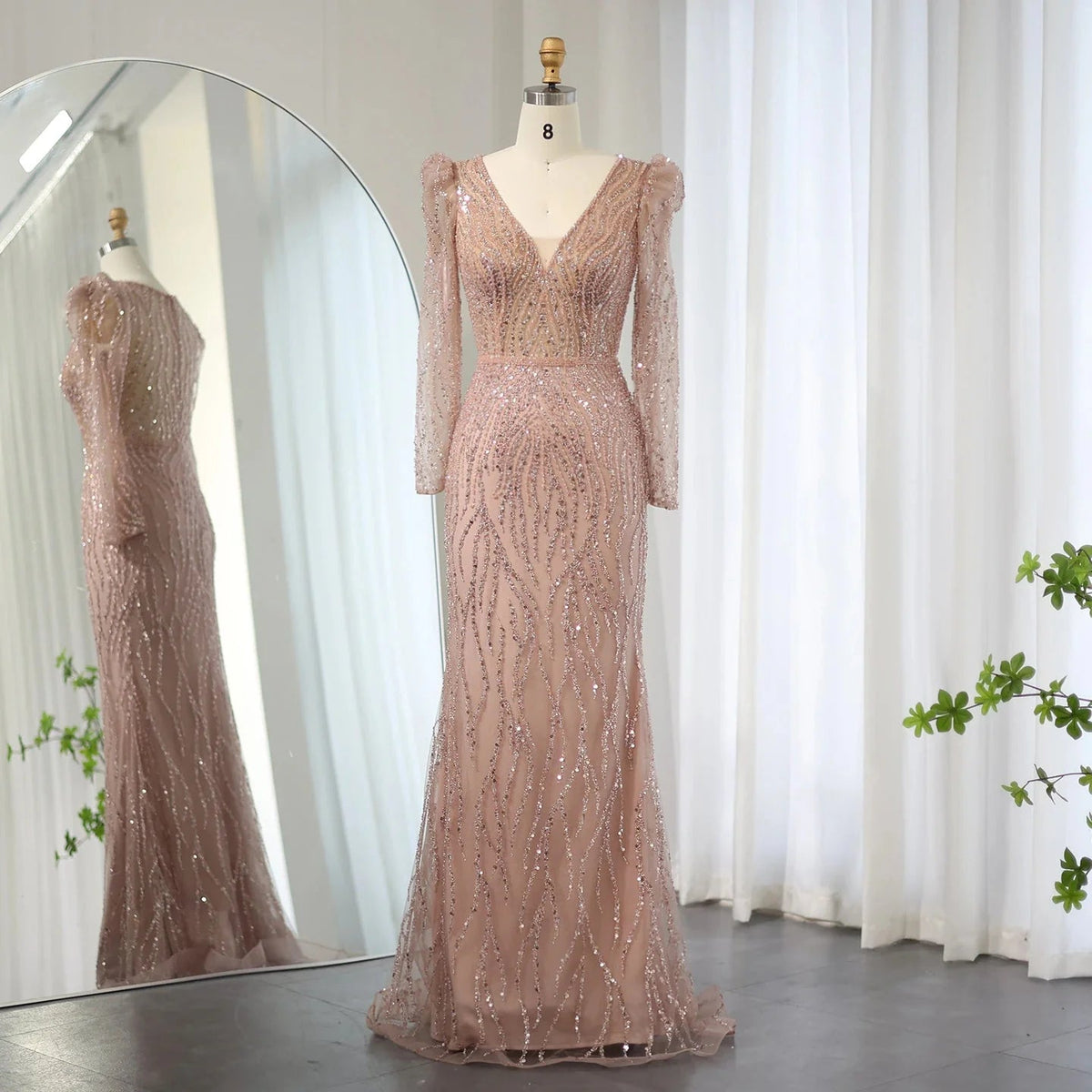 Navy Blue Mermaid Evening Dress for Women Wedding Elegant Emerald Green Long Sleeves Arabic Formal Party Gowns SS099