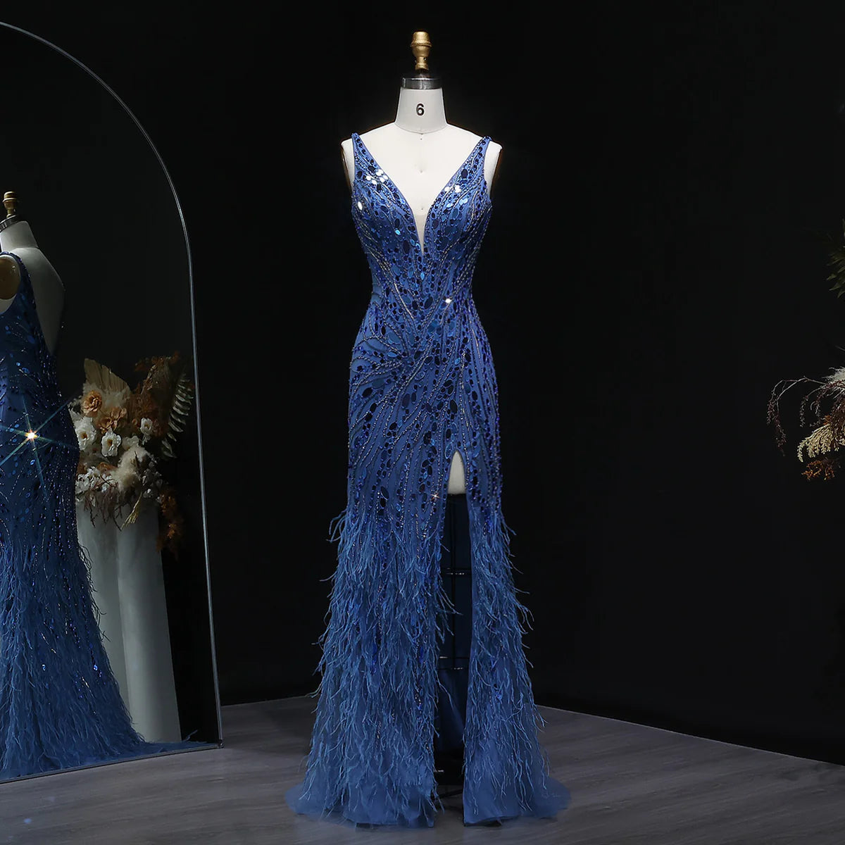 Elegant Sequin Feather Evening Dress for Prom Red Carpet SS066