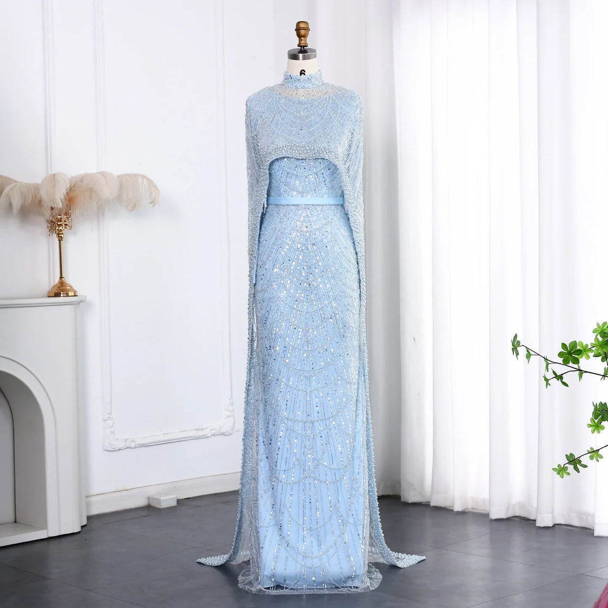Nude Luxury Long Sleeves Muslim Evening Dresses with Cape SS369A