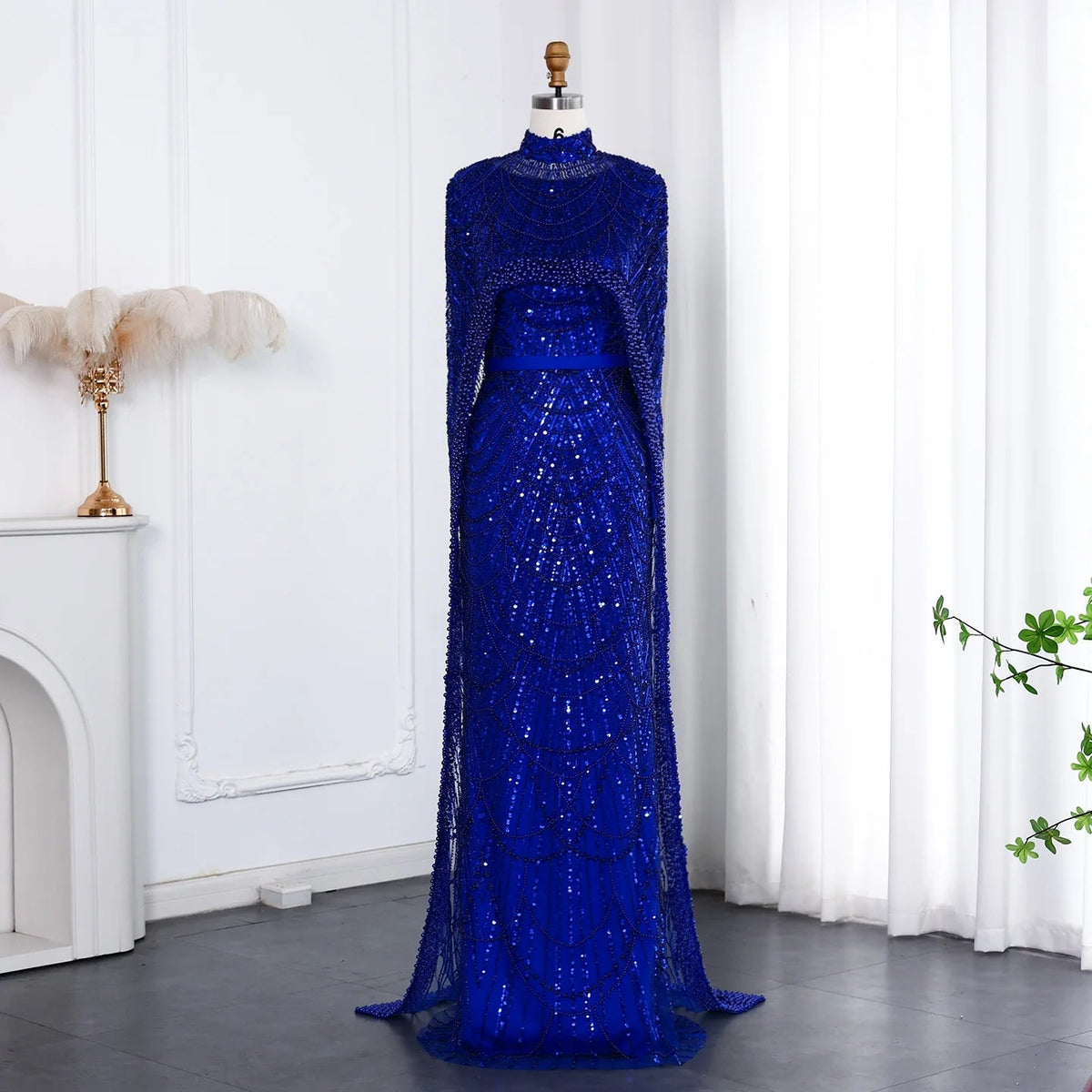 Nude Luxury Long Sleeves Muslim Evening Dresses with Cape SS369A