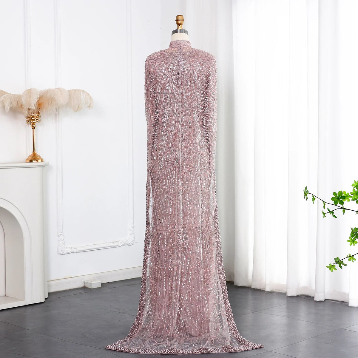 Nude Luxury Long Sleeves Muslim Evening Dresses with Cape SS369A
