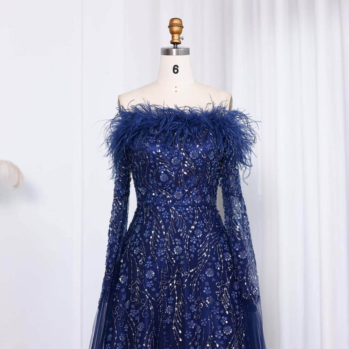 Off Shoulder Feathers Brown Evening Dress with Cape Sleeves SS135