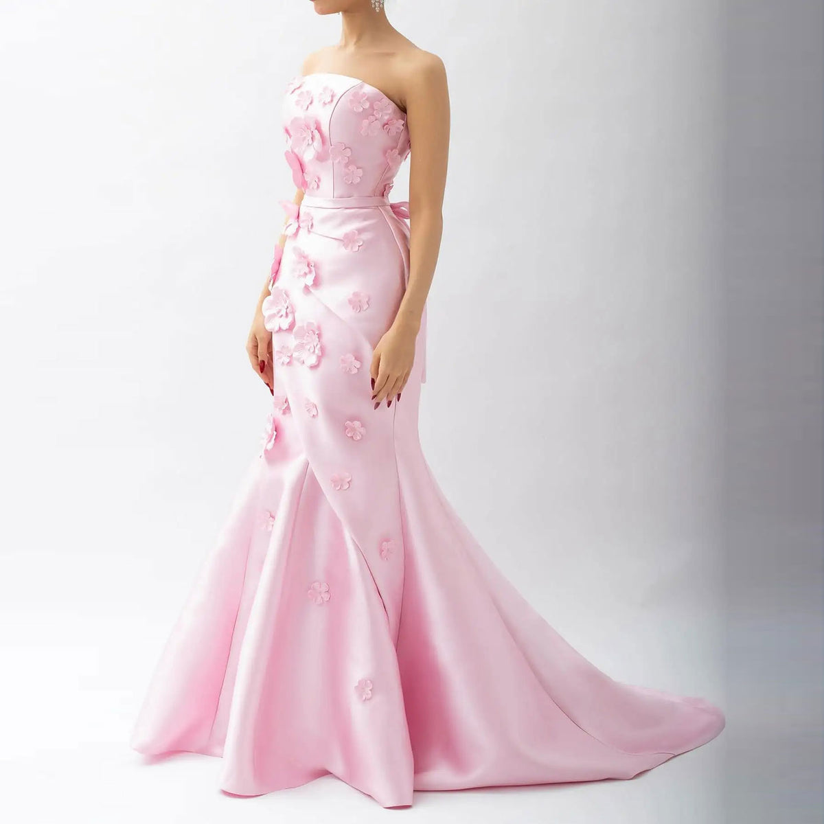 Pink 3D Flowers Mermaid Evening Dress with Detachable Overskirt SF274