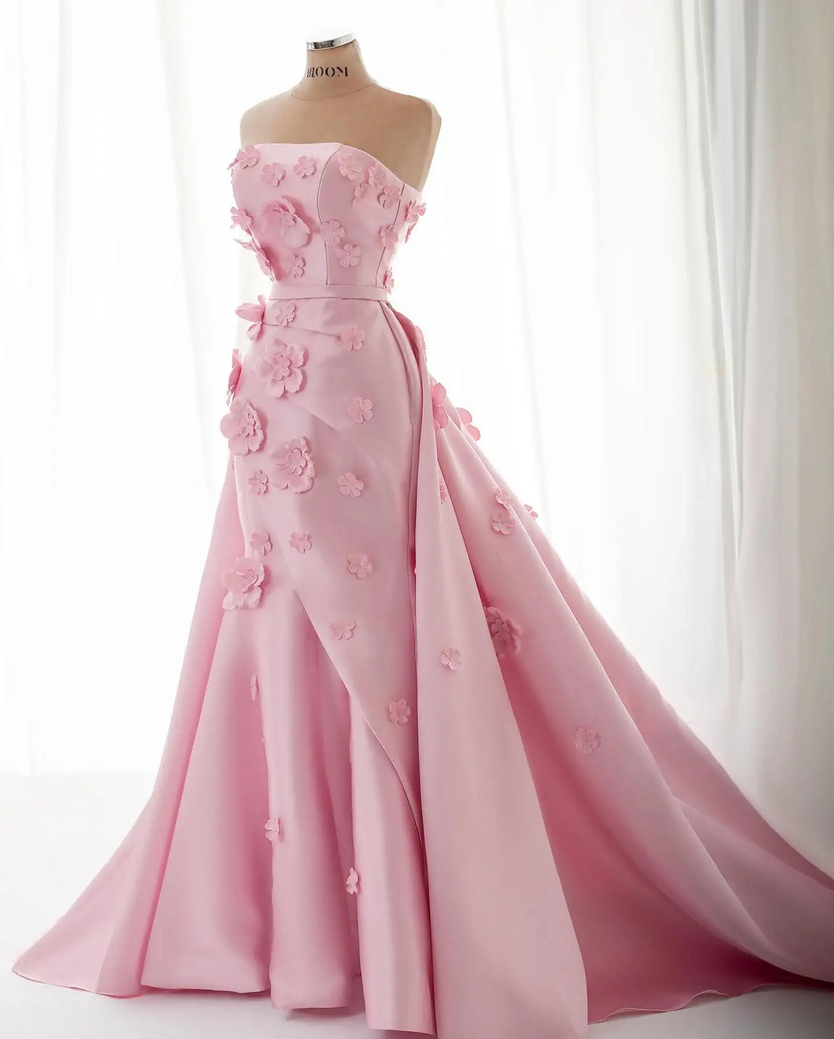 Pink 3D Flowers Mermaid Evening Dress with Detachable Overskirt SF274