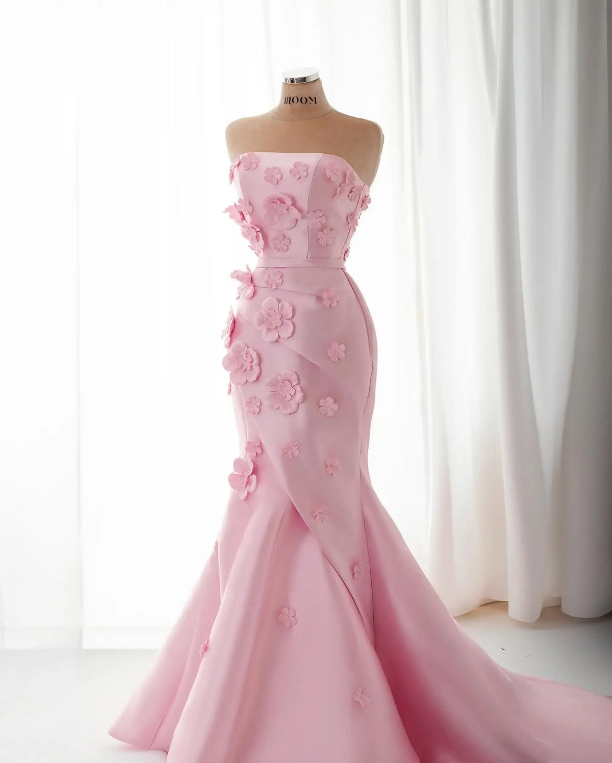 Pink 3D Flowers Mermaid Evening Dress with Detachable Overskirt SF274