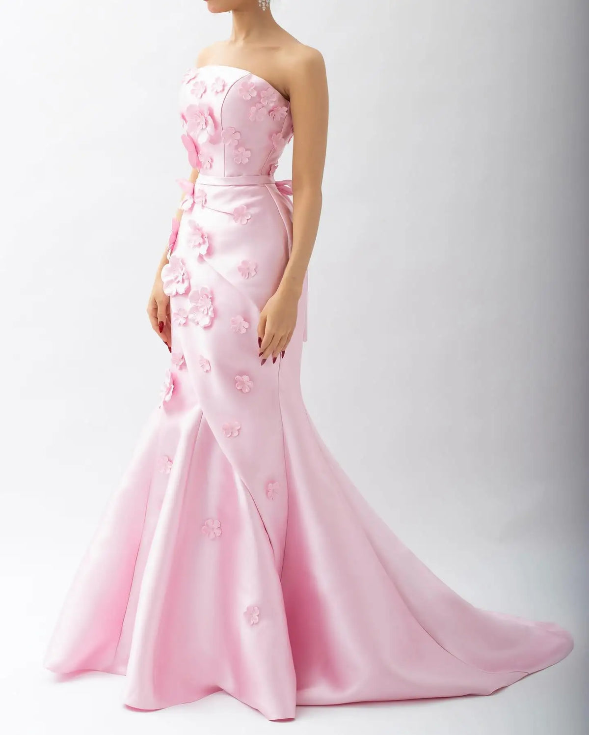 Pink 3D Flowers Mermaid Evening Dress with Detachable Overskirt SF274