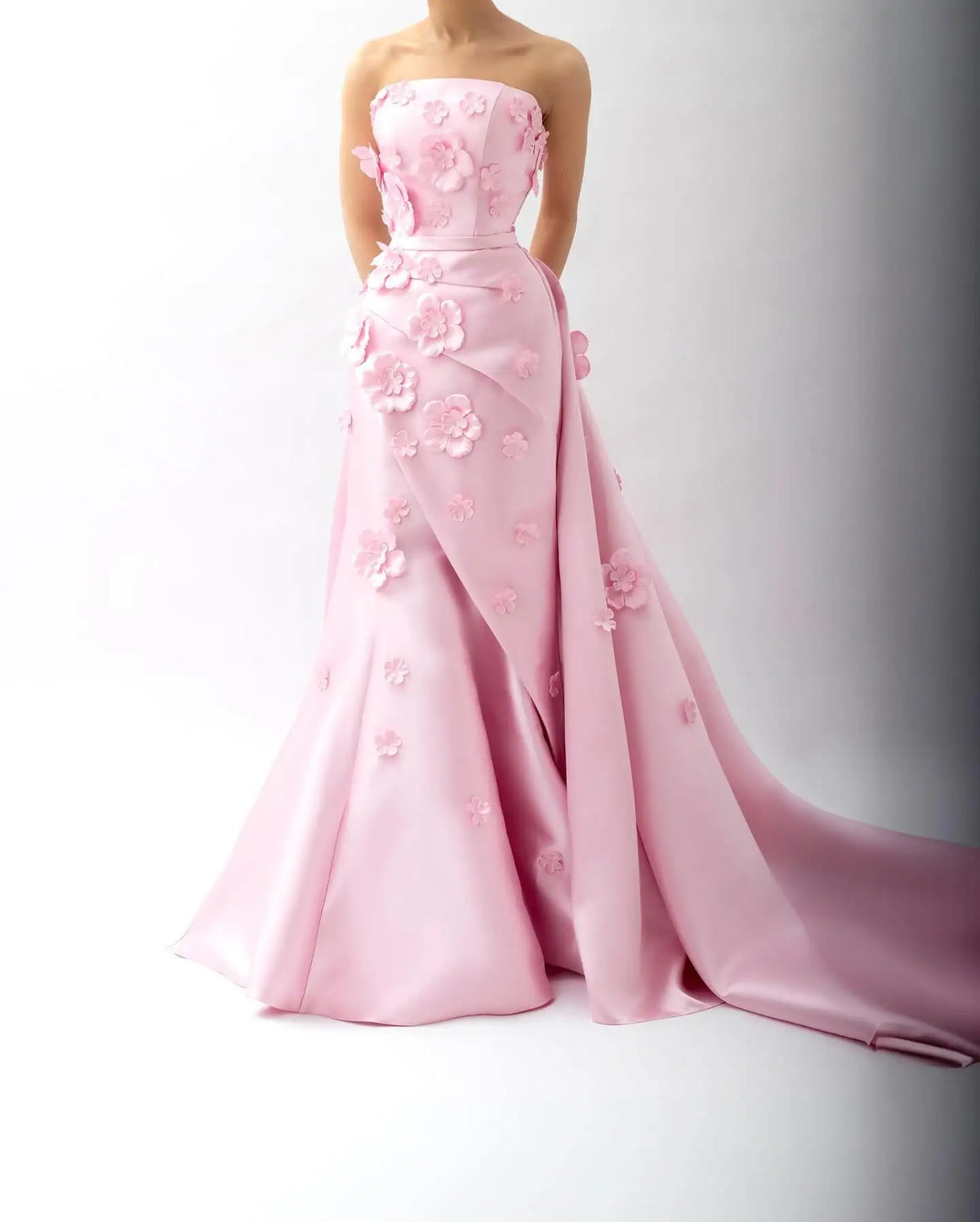 Pink 3D Flowers Mermaid Evening Dress with Detachable Overskirt SF274