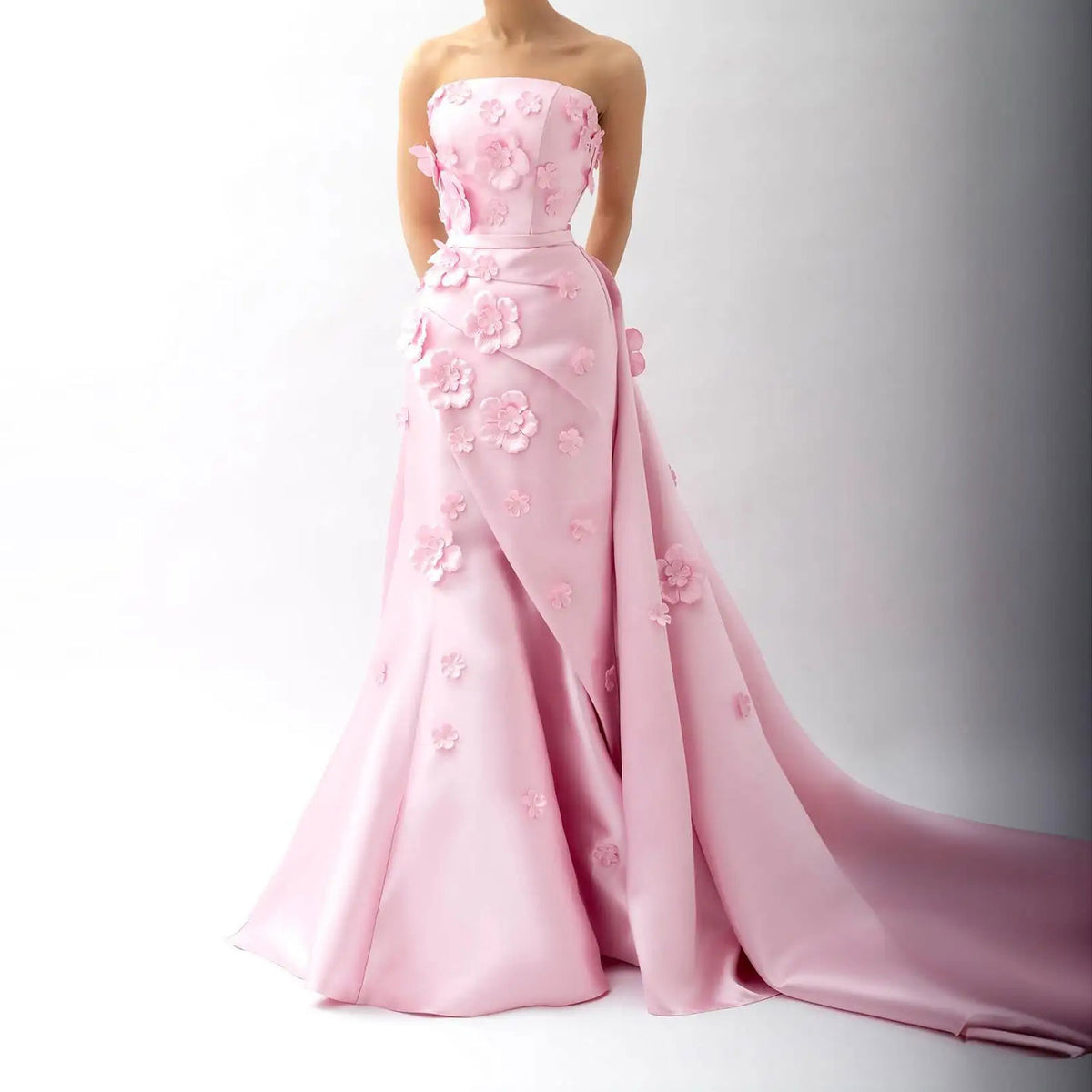 Pink 3D Flowers Mermaid Evening Dress with Detachable Overskirt SF274