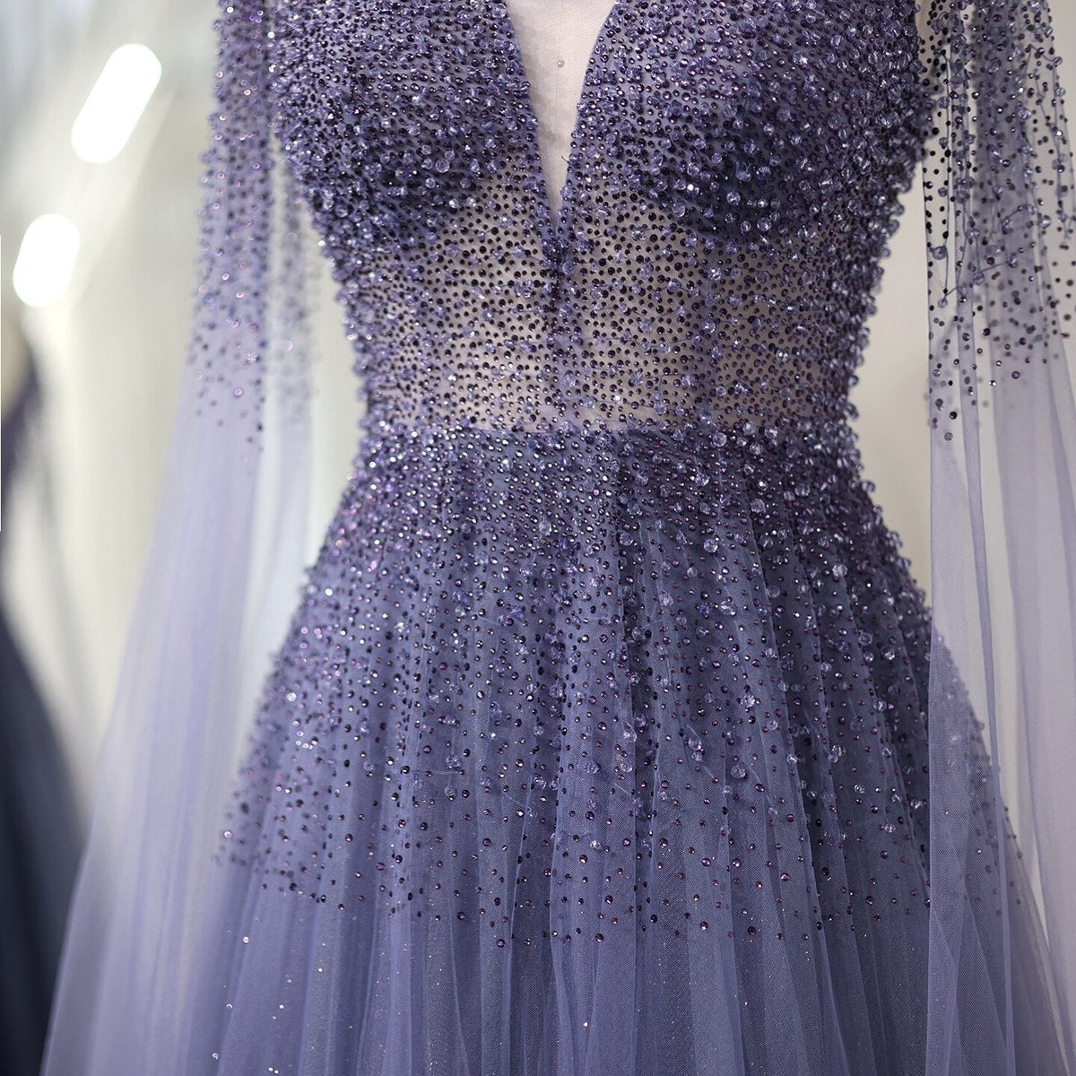Royal Blue Luxury Dubai Evening Dress with Cape Sleeves Elegant Pink V-Neck Purple Women Wedding Party Gowns SS012