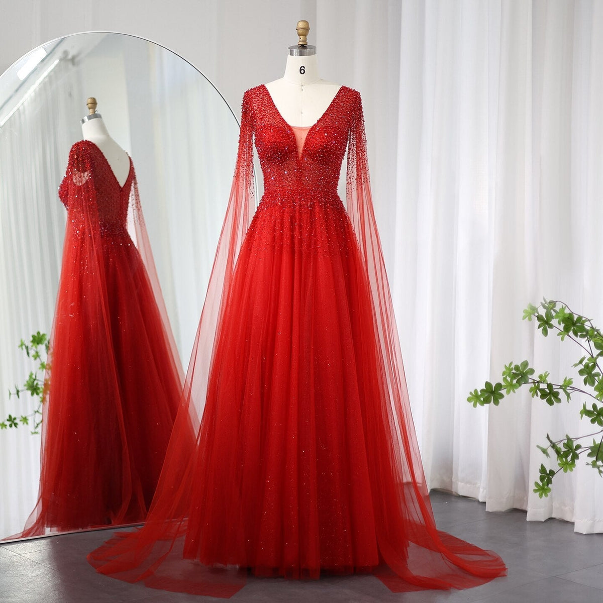 Royal Blue Luxury Dubai Evening Dress with Cape Sleeves Elegant Pink V-Neck Purple Women Wedding Party Gowns SS012
