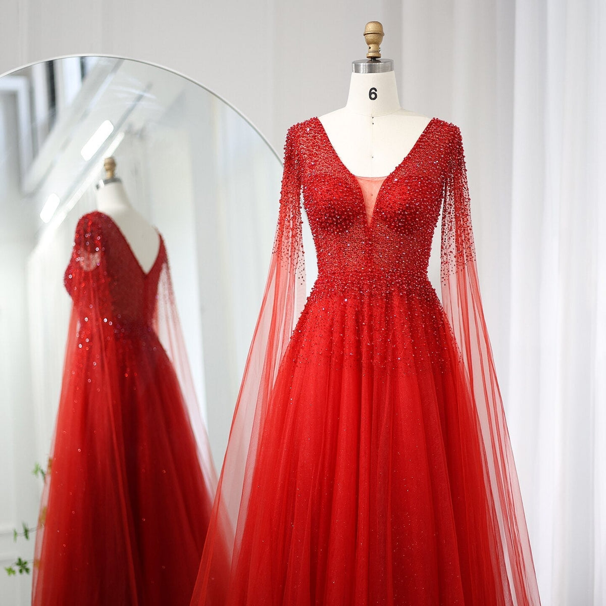 Royal Blue Luxury Dubai Evening Dress with Cape Sleeves Elegant Pink V-Neck Purple Women Wedding Party Gowns SS012