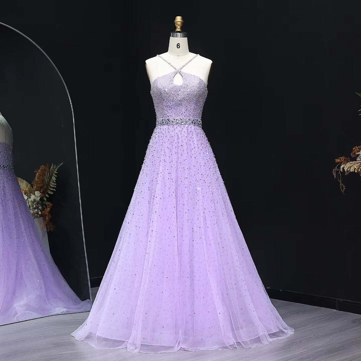 Sparkly Crystal Pink Criss-Cross Pink Evening Dress SS580