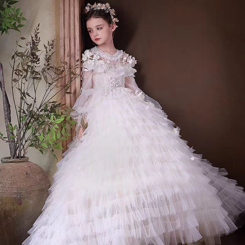 Luxury Girl Dress Long Sleeve Princess Kids Birthday Pageant Gown