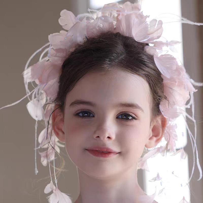 Girls Headdress Fairy Dress Eyebrow Pendant Flower Girl Birthday Headband Veil W029