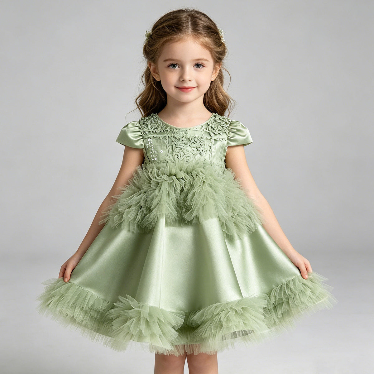 Sage Green Flower Girl Dress for Girls Lace Party Dress for Birthday J899