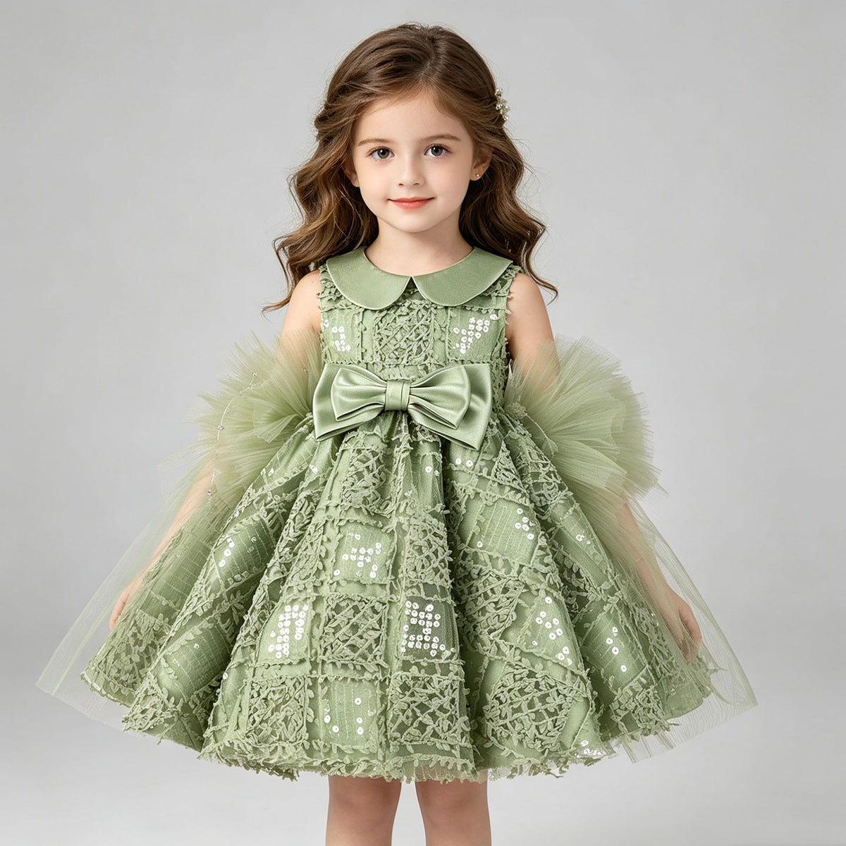 Sage Green Flower Girl Dress for Girls Peter Pan Collar Party Dress for Party J898