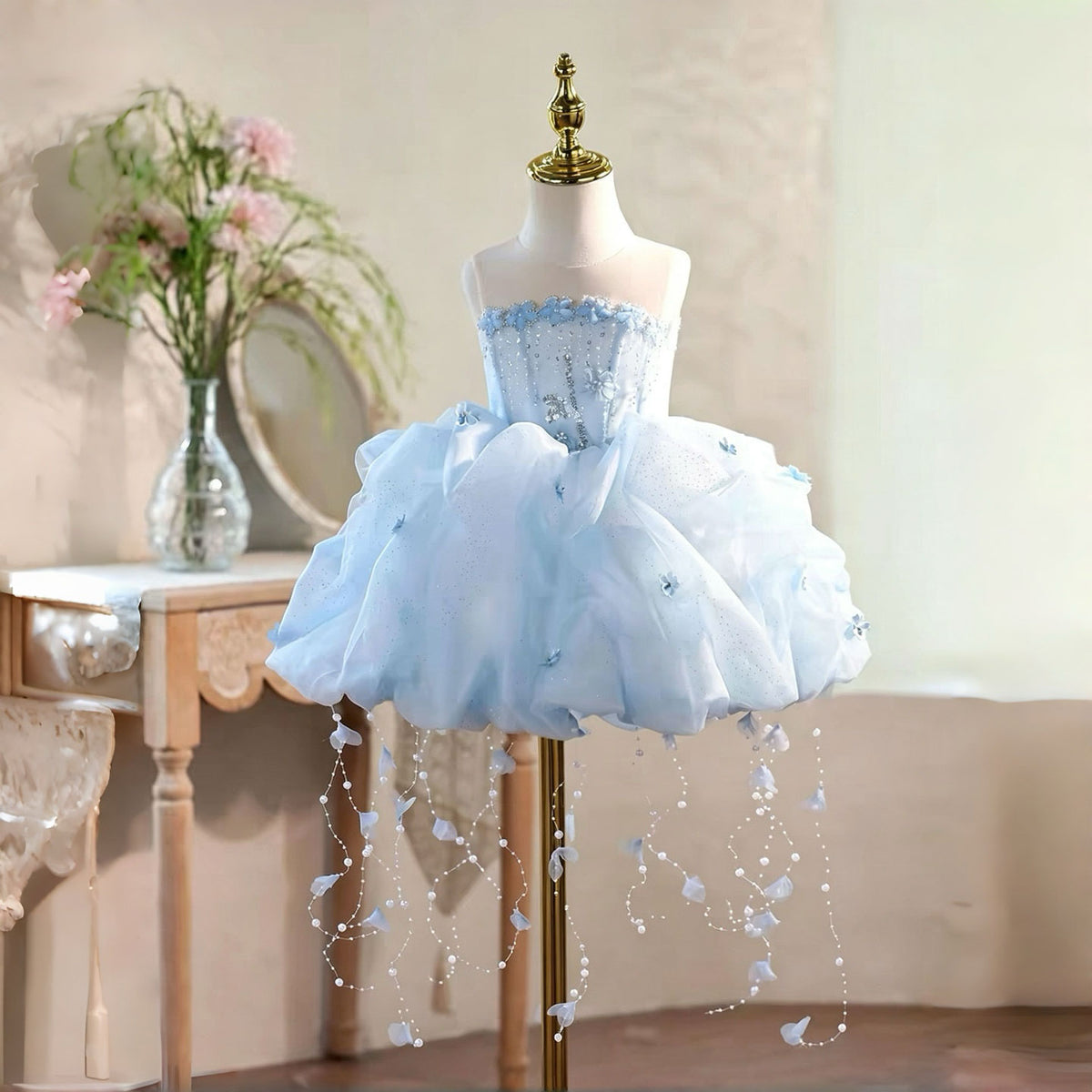 Sky Blue Flower Girl Dress for Girls Cloud Puff Skirt Party Dress for Party J902