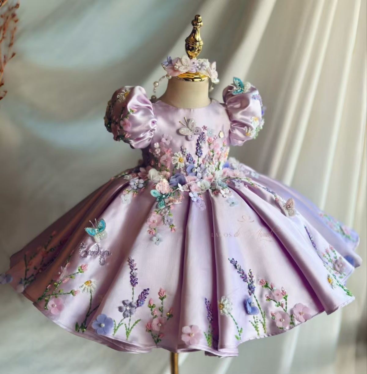 Luxury Lilac Girl Dress Flowers Princess Birthday Gown J831