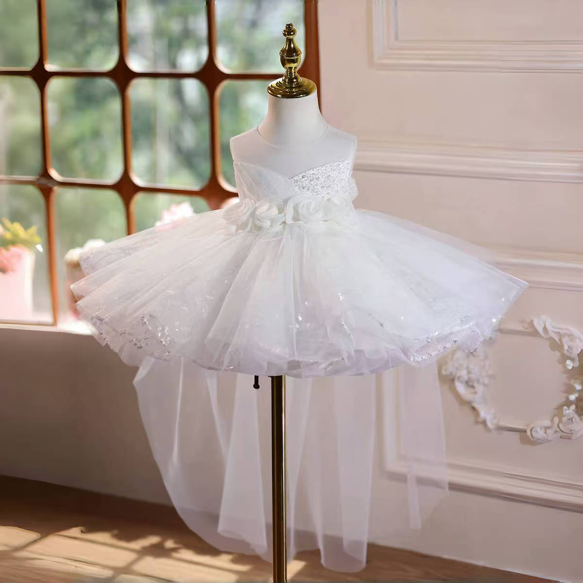 Elegant White Princess Girl Dress Wedding Birthday Party Gown J588