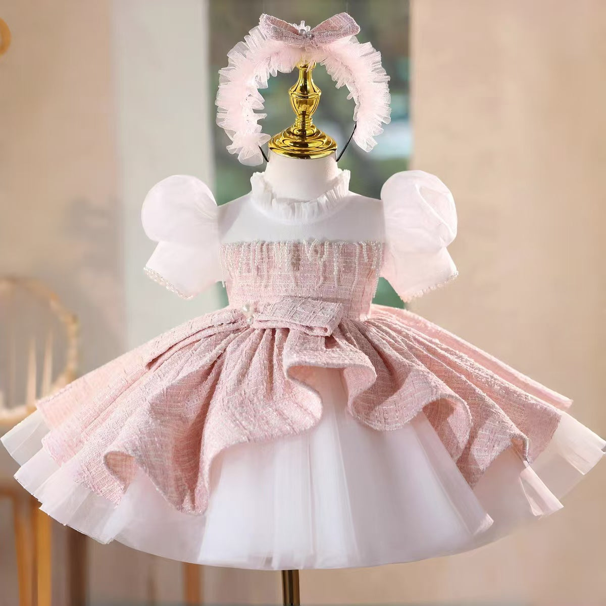 Pink Elegant Flower Girl Dress Knee Length Princess Birthday Gown J514