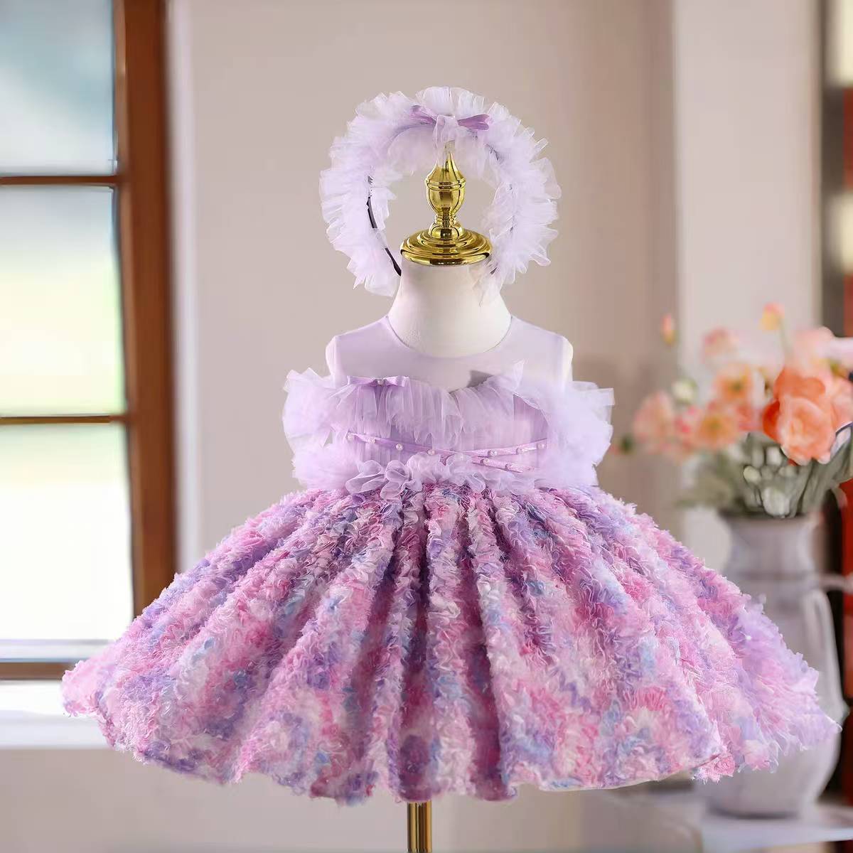 Lilac Girl Princess Dress Toddler Kids 1st Birthday Party Gown J515