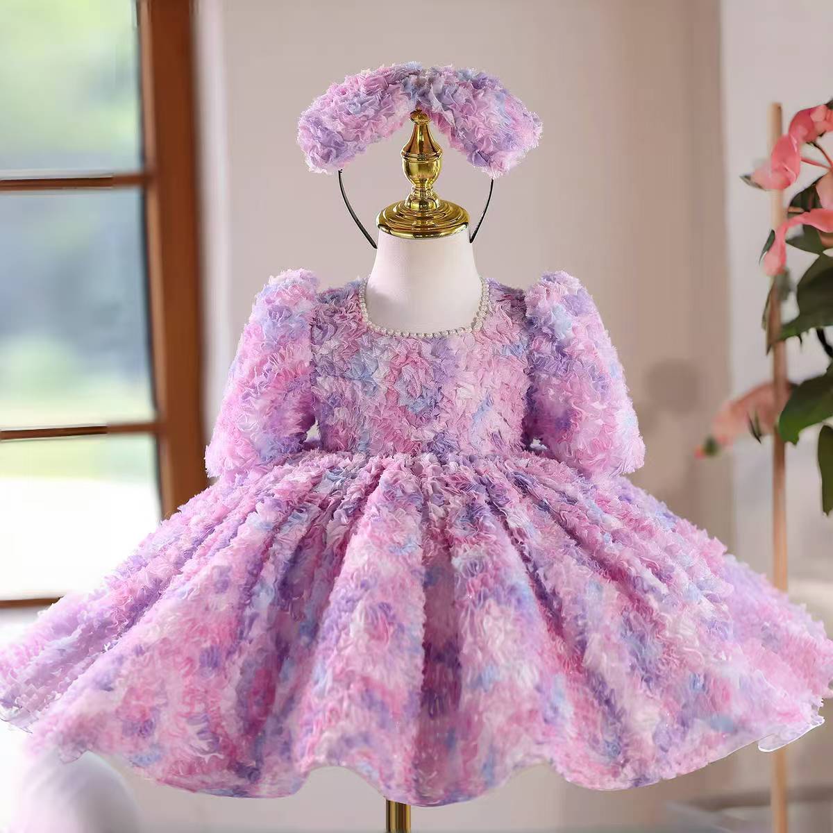 Lilac Lace Flower Girl Dress Knee Length Birthday Party Gown J587