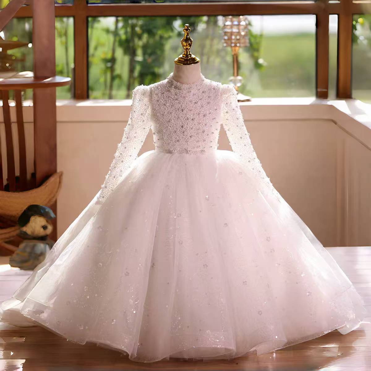 Princess Girl Dress Kids Long Flowers Birthday Party Pageant Gown D176