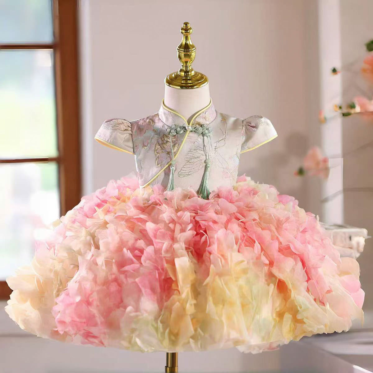 Pink Chinese Style Girl Dress for Kids Birthday Party J442
