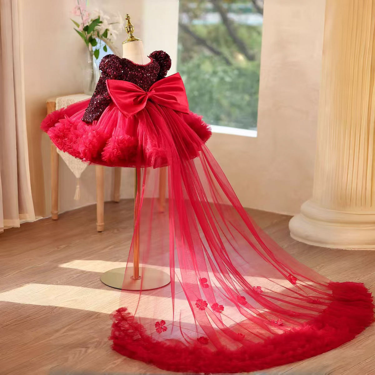 Black Girl Dress Knee Length with Train Birthday Wedding Party Gown J733