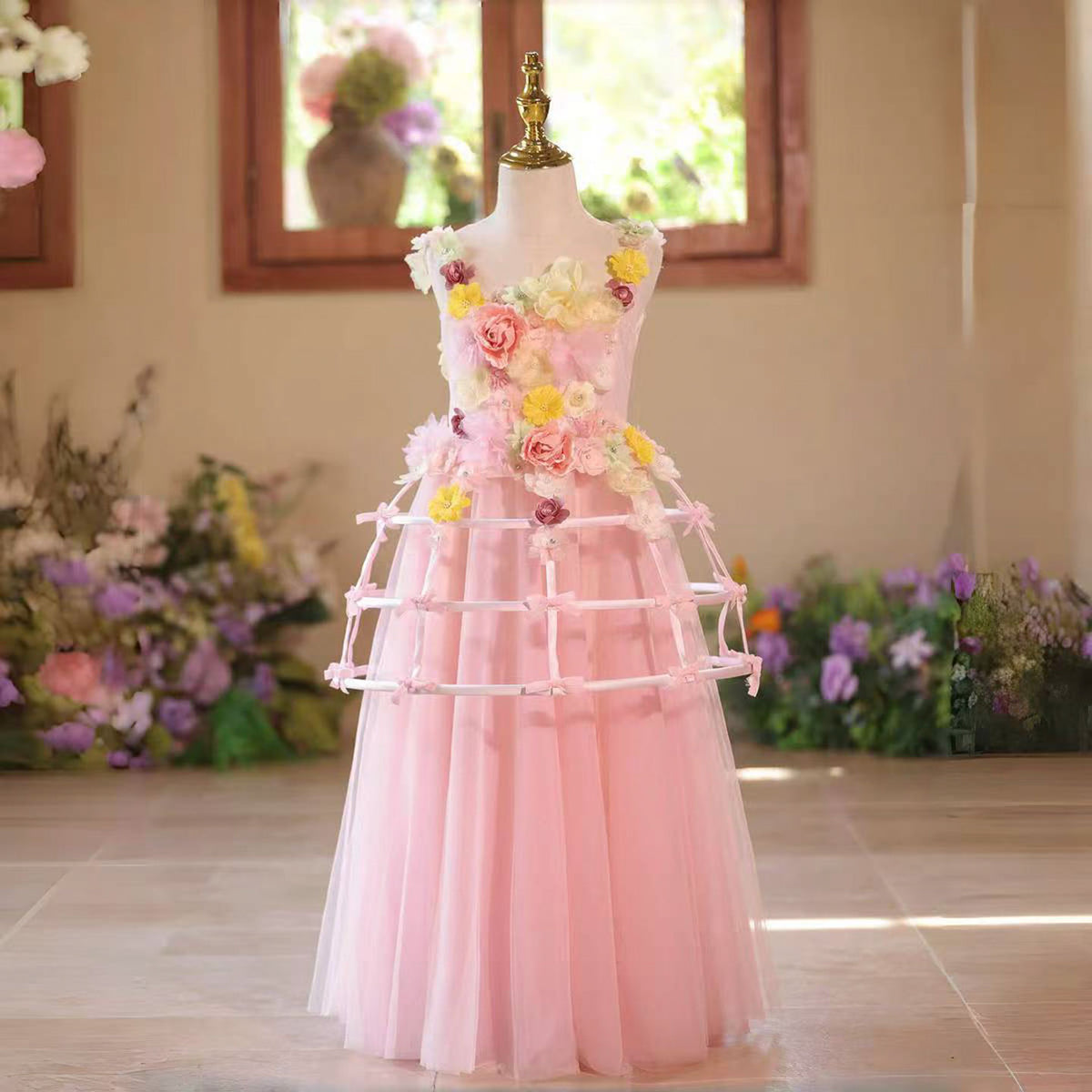 Pink Romantic Wedding Birthday Flower Girl Dress J586