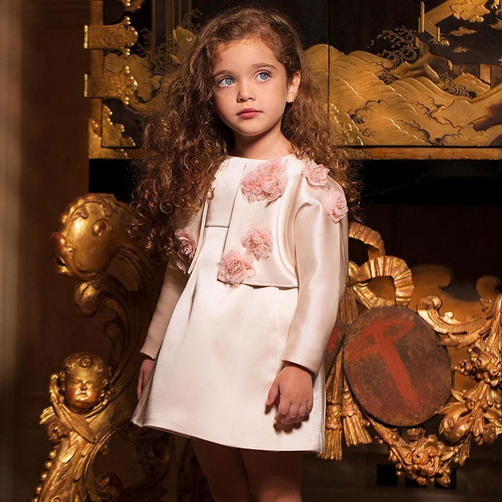 Elegant Ivory Two Piece Girl Dress Handmade Flowers Princess J207