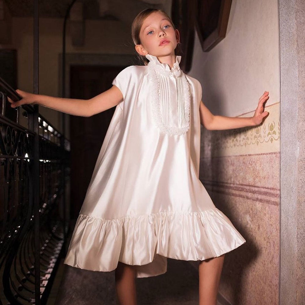 Luxury White Girl Dress Beading Arabic Princess Kids J296