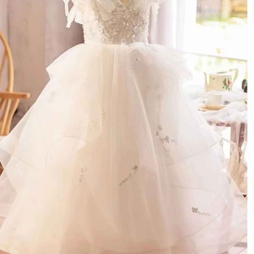 Jill Luxury White Girl Dress Sequined Kids Birthday Girl Dress J214