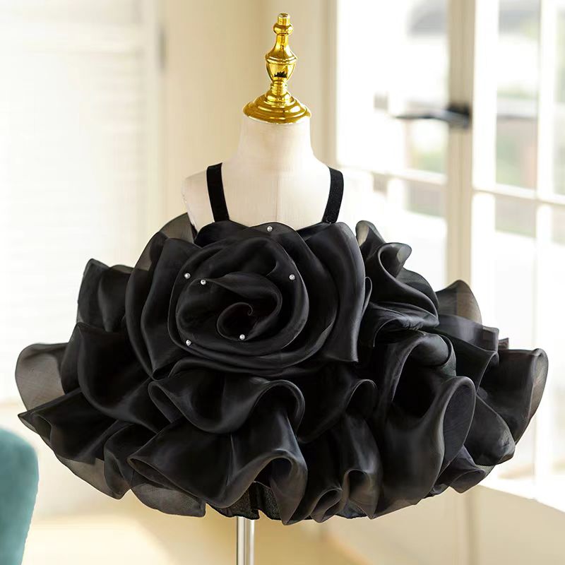 Beige Black Flower Girl Dress Kids Wedding Birthday Gown J729