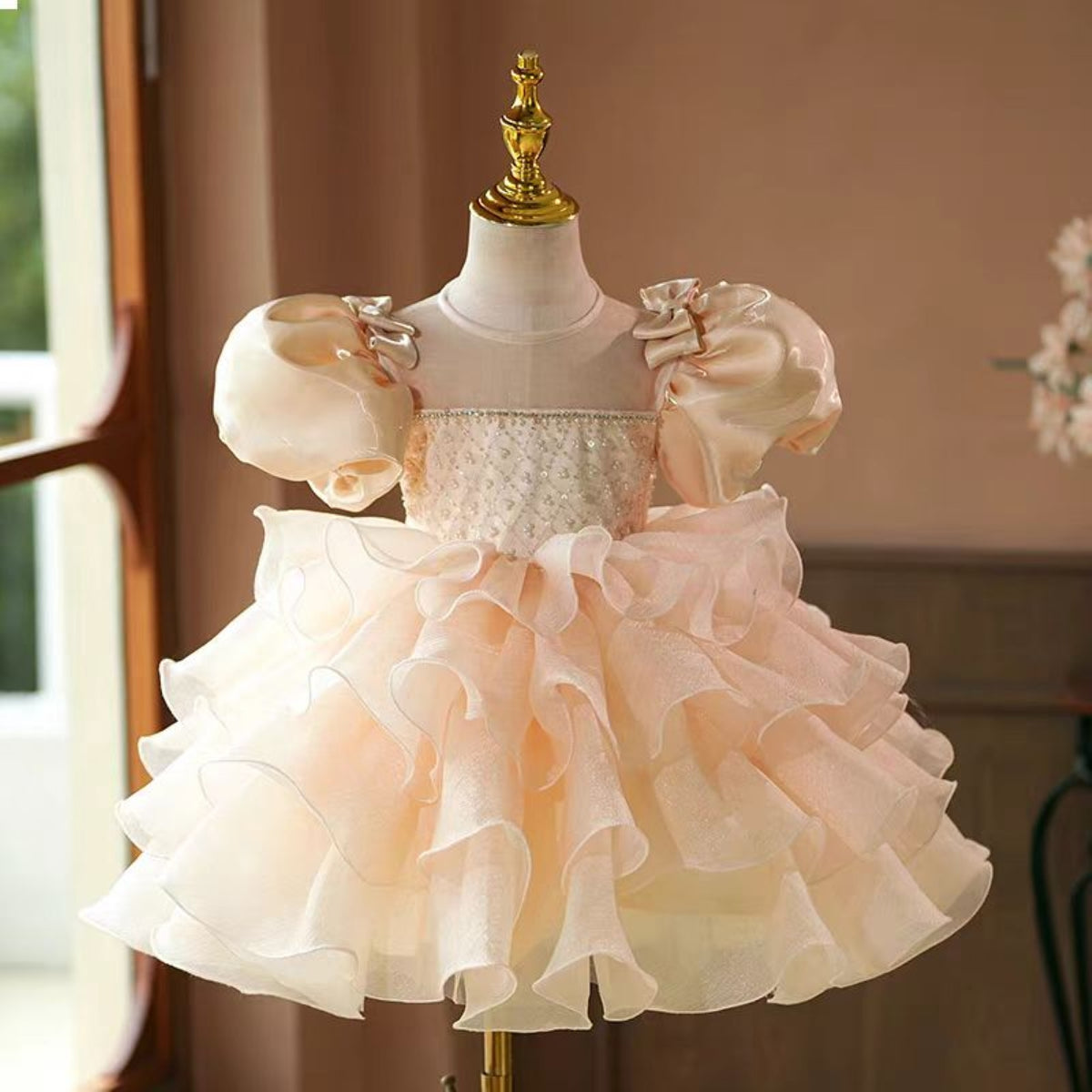 Champagne Flower Girl Dress Kids Wedding Birthday Party Holiday J740