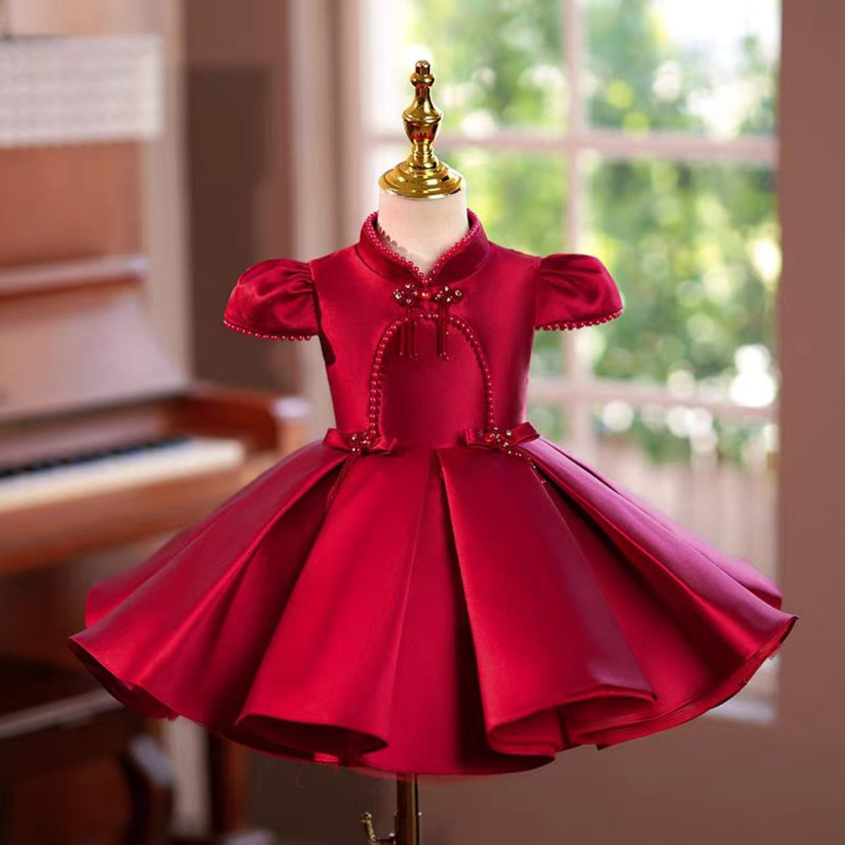 Burgundy Beige Flower Girl Dress Wedding Birthday Party J746