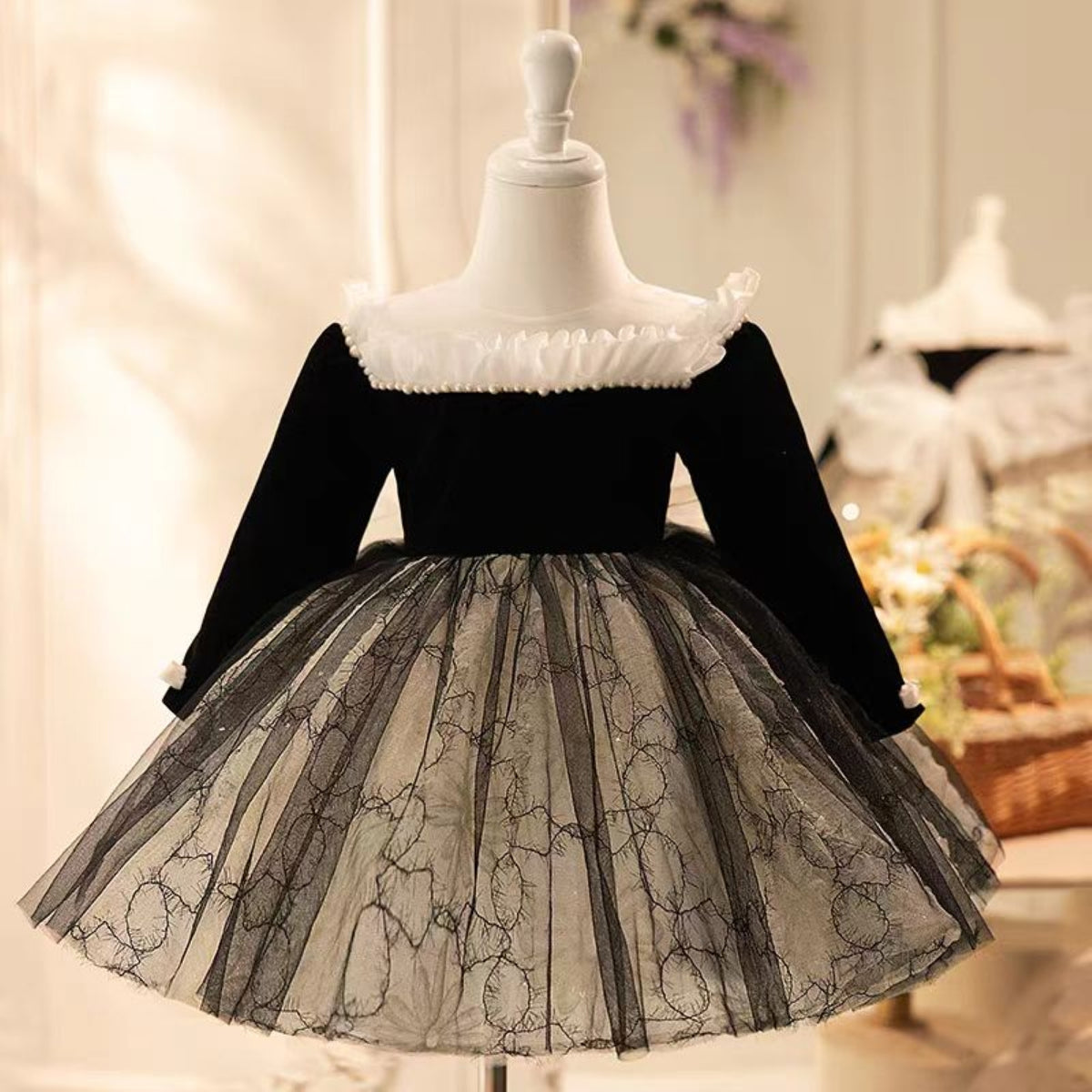 Black Flower Girl Dress Kids Wedding Birthday Party Gown J747