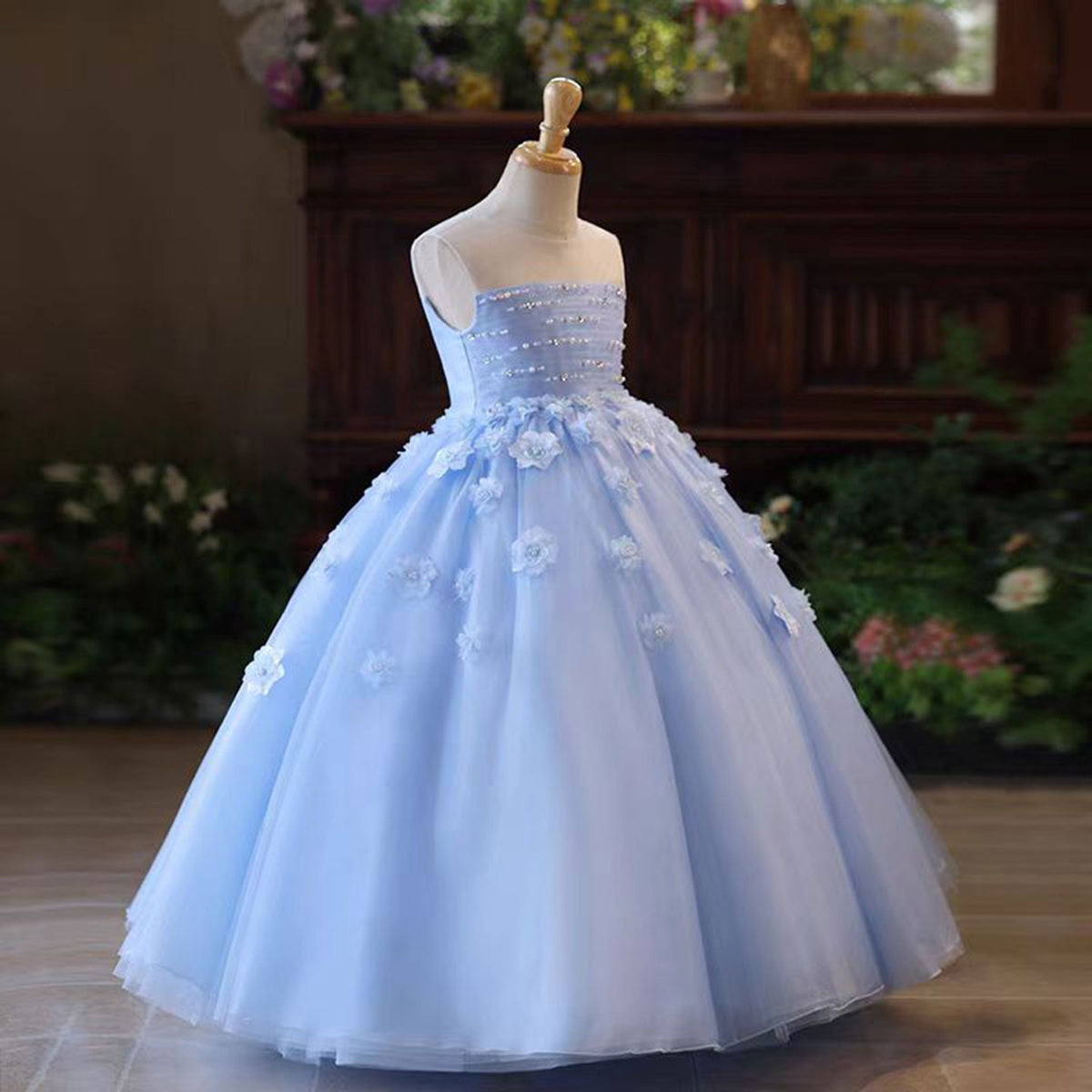 Elegant Tube Top Design Applique Beading Flower Girl Dress Sleeveless Jill Wish Elegant Tube Top Design Applique Beading Flower Girl Dress Sleeveless Jill Wish