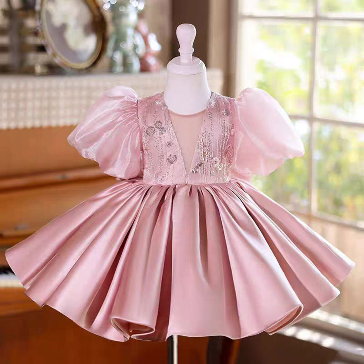 Jill O-Neck Sequined Satin Flower Girl Dress Ball Gown J827