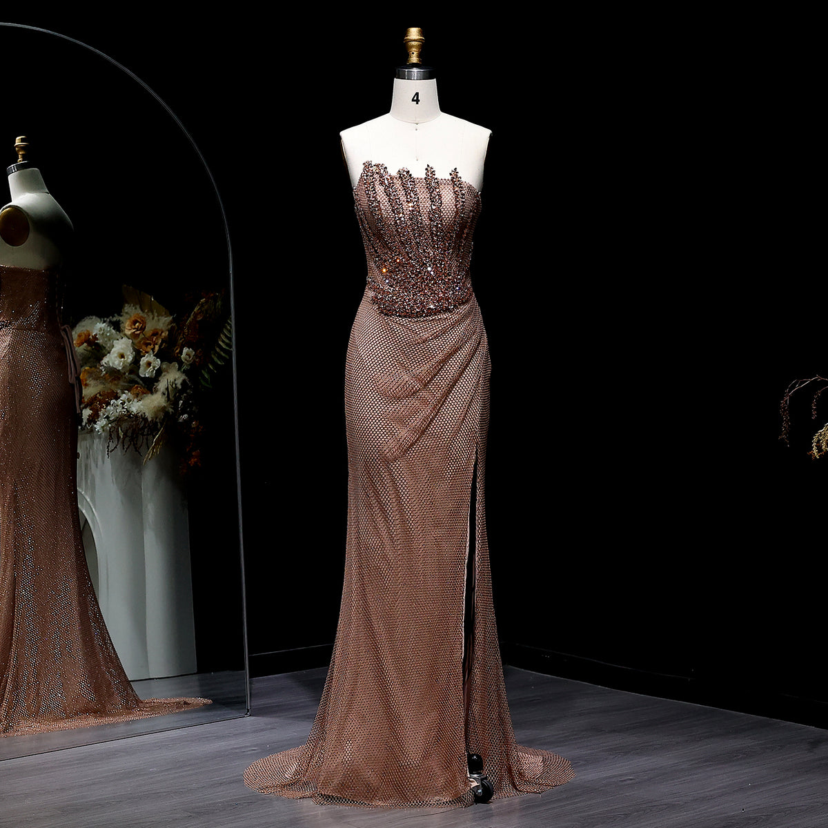 Sparkly Crystal Mermaid Evening Dress Dubai Luxury Caramel SS528